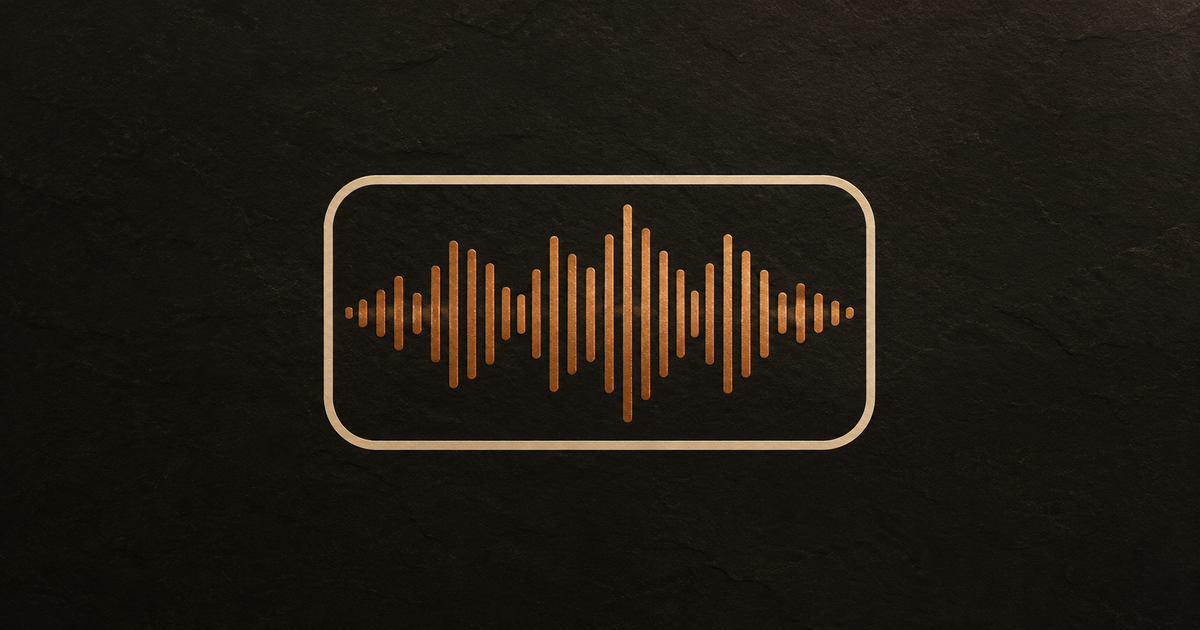 A copper audio waveform held fully inside a rounded cream border; the sound stays put